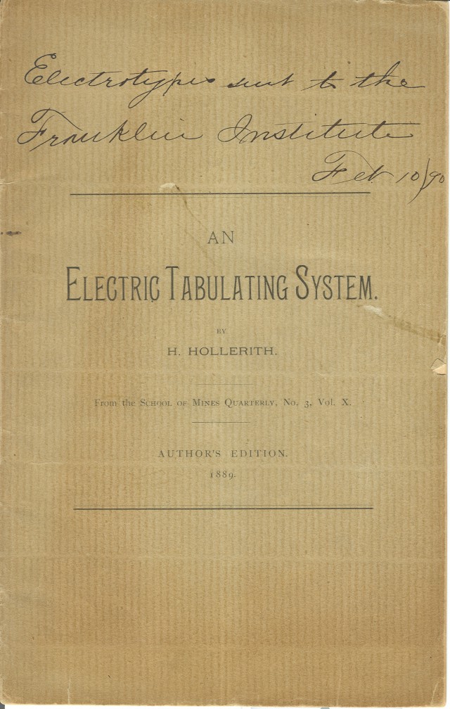 Front cover of the author's edition of the <i>Electric Tabulating System</i>
