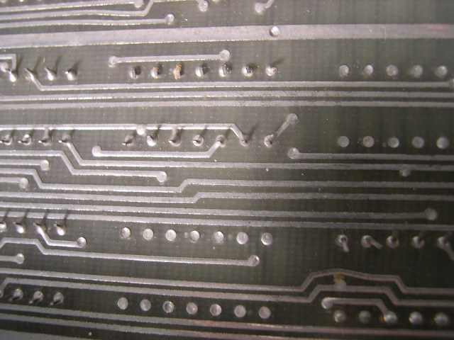 Tinned tracks on a circuit board.