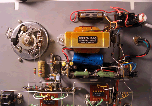 Closeup of transformer and surrounding components.