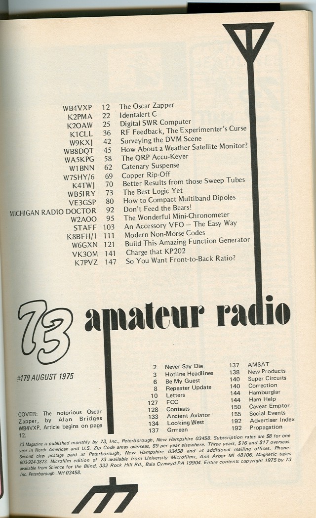 Table of Contents for 1975 August issue.