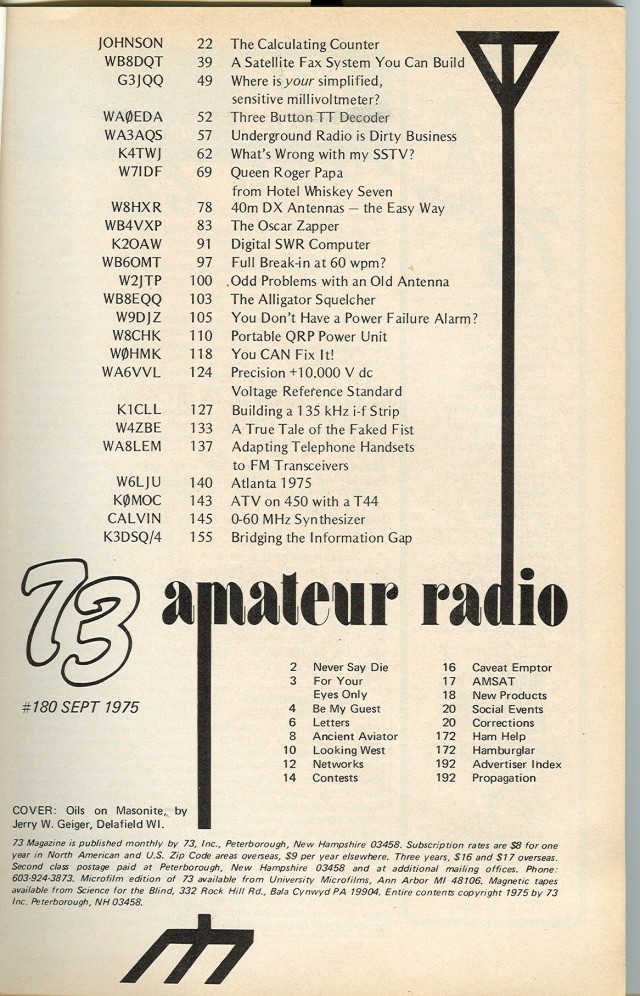 Table of Contents for September 1975 issue.