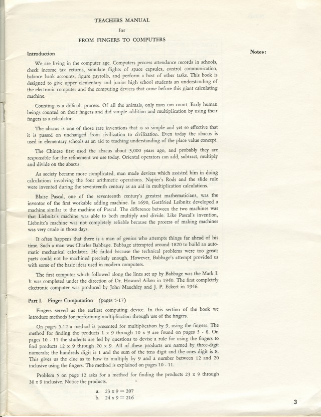 First page of the teacher's manual.
