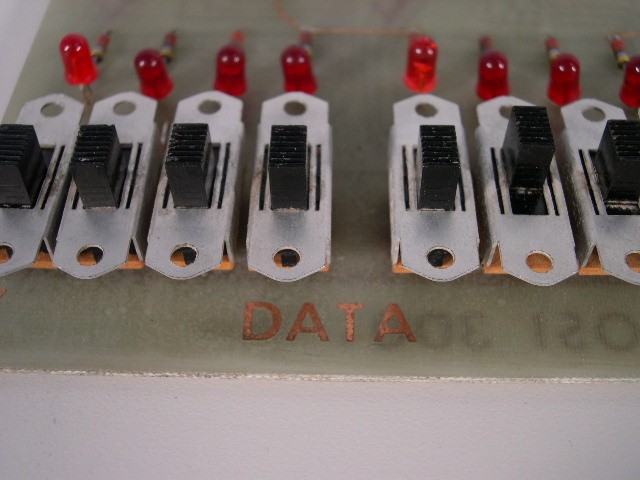 Closeup of DATA switches; bottom left corner.